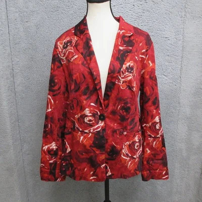 Chico's Blazer женщин большой красный Роза цветочный одиночный кнопка с подкладкой Welt карманы - Изображение 1 из 4