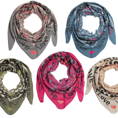 MARKENLOS Sciarpa triangolare donna scialle in maglia Love is Love sciarpa cuore stampa leo scialle invernale