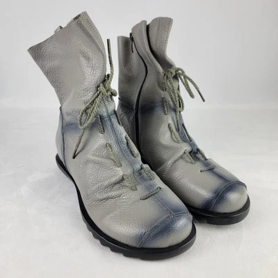 Botas de combate de couro cinza com zíper lateral com cadarço femininas tamanho 9 festa concerto rave NOVO - Imagem 1 de 4