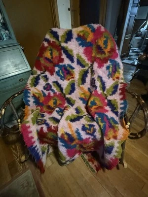 Alfombra vibrante mohair/lana peluda, hecha a mano exótica boho colgante de pared Foto 1 de 4