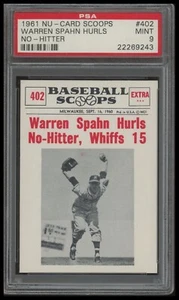 1961 Nu-Cards Baseball Scoops Warren Spahn #402 PSA 9 - Picture 1 of 2