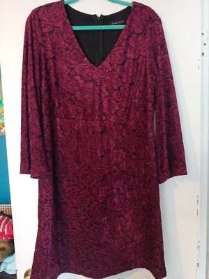 Ivanka Trump Size 12 Burgundy Velvet Burn Out Dress - Image 1 of 4