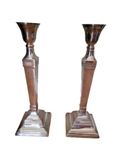 Pottery Barn Silver Taper Hotel Candle Stick Holders Pair Large 16-3/4" tall
