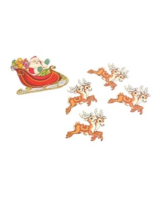 Vintage Beistle Christmas Die Cut Santa Sleigh Reindeer Set 70s Unused Cutout - Picture 1 of 4