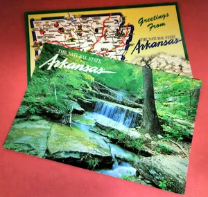 Vintage Old Postcard (2) ARKANSAS The Natural State Map Landmark Highway Ozarks - Picture 1 of 7