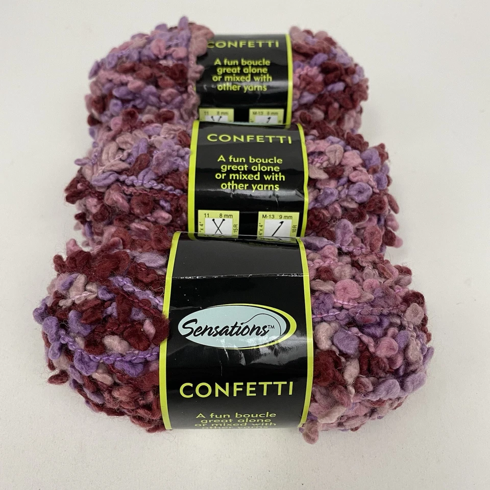 Lot of 3 New Sensations Confetti Purple Yarn #565 Bulky 50gr Each - Image 1 of 4
