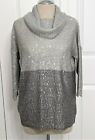 Belldini Lt Gray/Med Gray Colorblock Turtleneck Sweater W/Sequins ~Size S ~Nwot