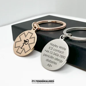 Medical Id Alert Keychain Keyring Tag Diabetes Allergy Awareness Medic Health - Afbeelding 1 van 8