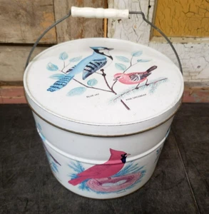 Vintage Songbirds Bird Seed Pail Container Can w/Handle & Lid ~ Bertels Can Co. - Picture 1 of 9