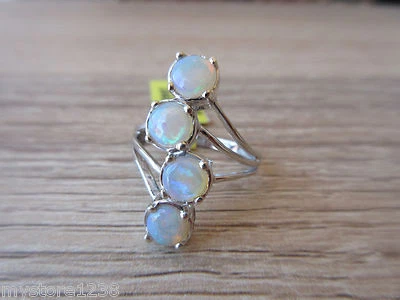 Australian White Opal Ring Platinum Overlay Sterling Silver Sz 6 - Image 1 of 4