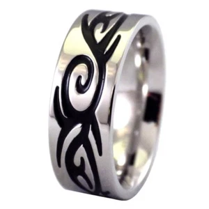 Viking Tattoo Band Mens Stainless Steel Cybergoth Cosplay Norse Ring Sizes 12-13 - Picture 1 of 5