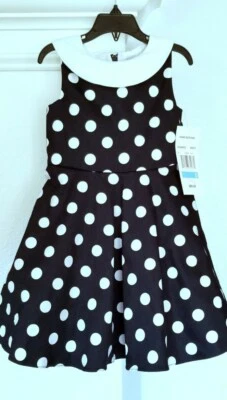 Rare Editions Big Girl's Navy Blue Dot Nautical Bow-Back Fanciful Dress-Size-4 - Image 1 of 4