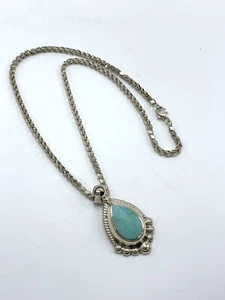 Vintage 925 Sterling Silver Turquoise Pendant on Box Chain Necklace - Picture 1 of 4