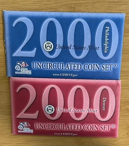 2000 US MINT - UNCIRCULATED COINS - 20-COIN SET - PHILADELPHIA & DENVER MINTS - Picture 1 of 11