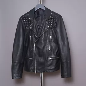 ALL SAINTS Leather Jacket SMALL Mens Black CATCH Celebrity Biker Bomber Punk S - Picture 1 of 21
