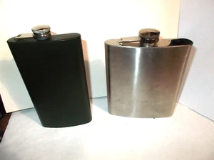 18 Oz Silver Large Capacity Stainless Steel Whiskey Hip Flask + Gennissy 8 oz - Picture 1 of 13
