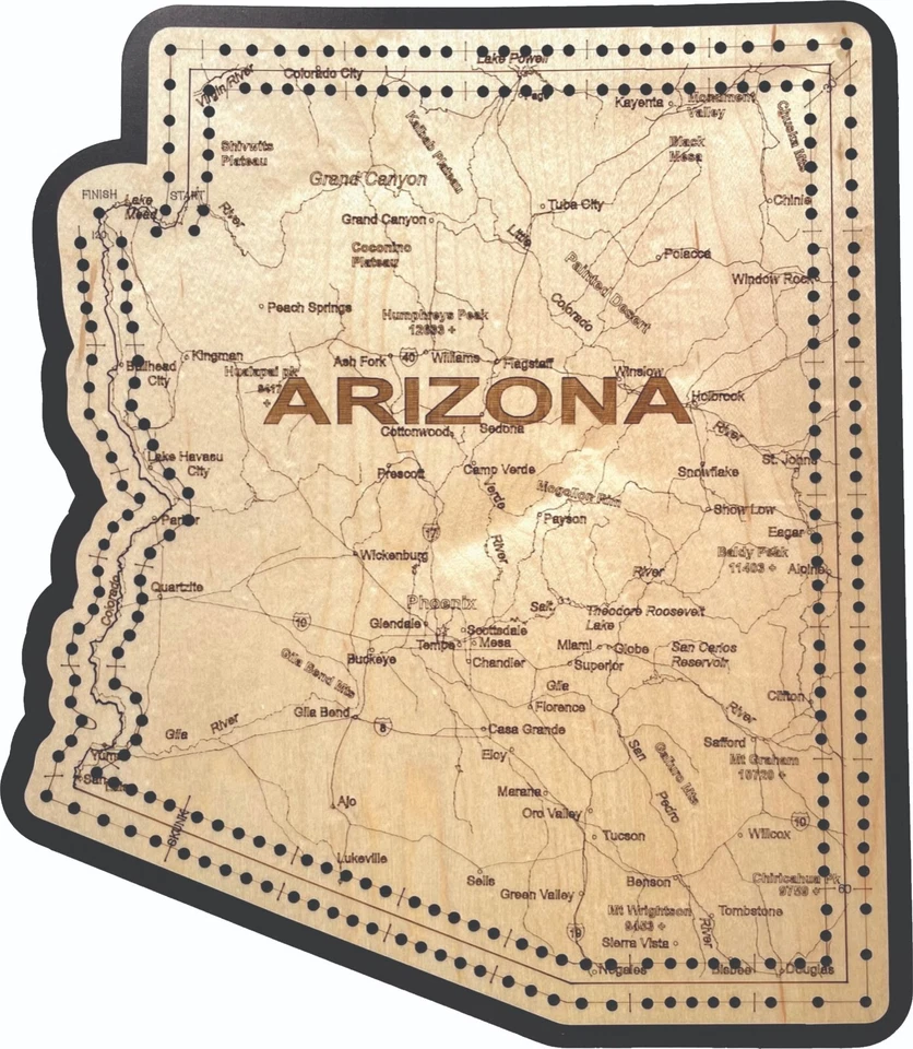 Arizona State Shape Road Map Cribbage Board - Image 1 of 1