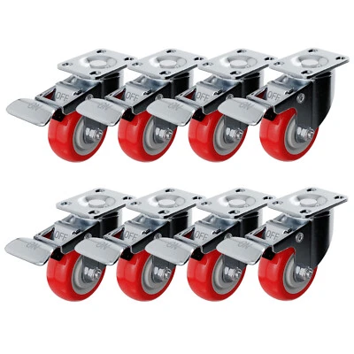 SGTALL 12 Pack 3" Caster Wheels Swivel Plate Total Lock Brake Red Polyurethane
