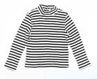 Miss Selfridge Womens White Striped Viscose Cropped T-Shirt Size 4 Mock Neck