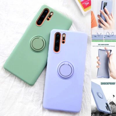 Authentic Liquid Silicone Case Cover + Metal Finger Ring Holder For Huawei Phone - Image 1 of 4