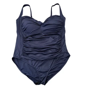 Sonnet Shores Blue Full Coverage Ruched Swimsuit 24W 3X Modest Bathing Suit - Picture 1 of 9