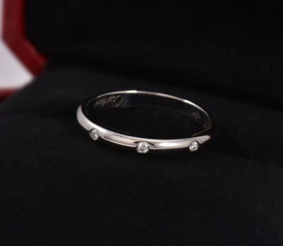 Alianza de boda Cartier talla 50 tres diamantes platino 1895 anillo de 2,6 mm 5,25 y bolsa Foto 1 de 4