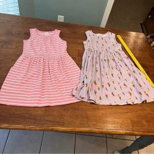 2 Hanna Andersson dresses pink stripe purple ice cream size 8 100% cotton - Picture 1 of 11