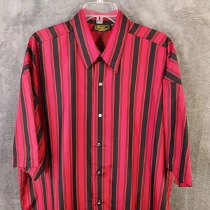 Vintage Monzini Collection Shirt Men's 2XL Stripe Print Button Up USA 70s Disco - Picture 1 of 11