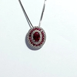 Collana Argento 925 Donna Ciondolo Gioiello Pendente Pietra Rosso Rubino Zirconi - Imagen 1 de 6