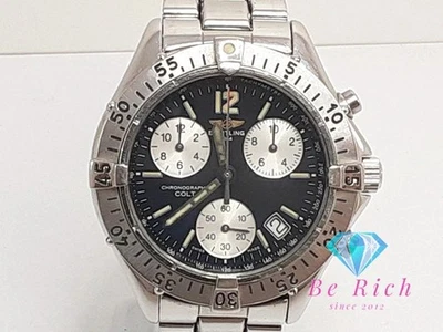 Breitling Colt Cronógrafo Hombres Reloj Fecha A53035 Negro Plata SS Pulsera - Imagen 1 de 4