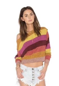 FREE PEOPLE CANDYLAND STRIPED PULLOVER TERRY SWEATER XS EUC - Picture 1 of 11