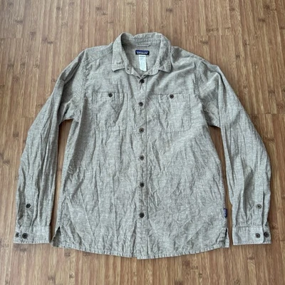 Patagonia Migration Hemp Shirt Mens Medium Organic Cotton Button Up Beige - Image 1 of 4