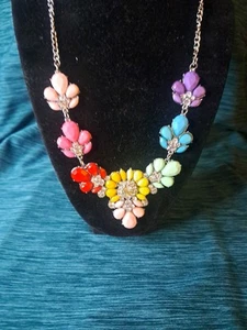 Betsey Johnson?  Crystal Rainbow Flower Cascade Pendant Necklace  - Picture 1 of 11