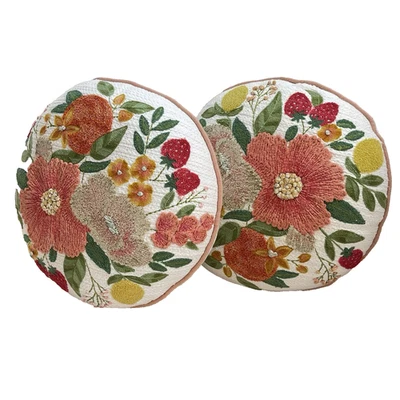 Artistic Accent 100% Cotton Embroidered Flower Summer Decor Boho Pillow Set Of 2 - Image 1 of 4