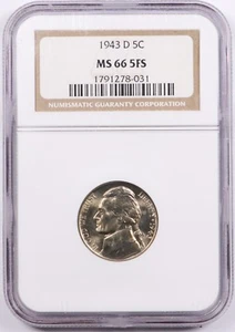 1943-D Jefferson Silver War Nickel 5C NGC MS66 5FS Full Steps - Picture 1 of 2
