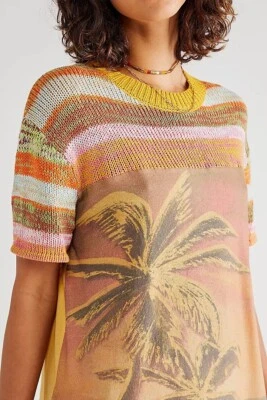 Camiseta We The Free People IBIZA�� SWIT manga de malha palmeira tamanho pequeno nova sem etiquetas $148 - Imagem 1 de 4