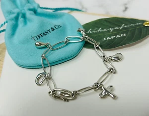 Tiffany&Co.Beauty Elsa Peretti Bracelet 5 Charms Bean Heart Drop An Fast Ship - Picture 1 of 17