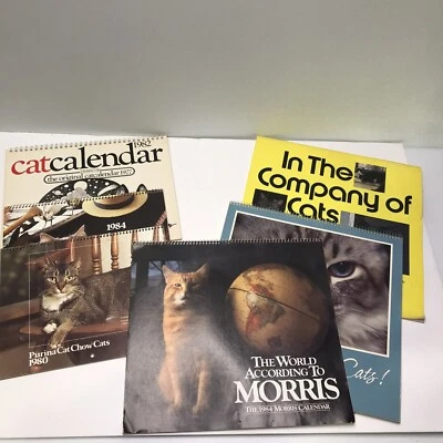 Vtg Cat Calendars Lot of 6 Morris Hallmark B. Kliban Purina 1979-1987 - Image 1 of 4