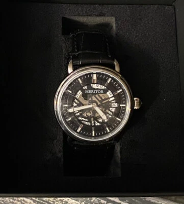 Heritor автоматический Mattias кожаный ремешок часы w/дата - серебро/черный (розничная цена $299) - Изображение 1 из 4