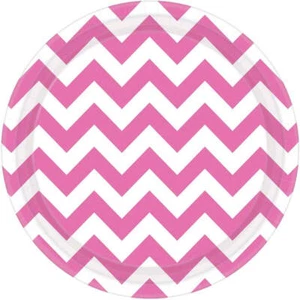 Bright Pink Chevron Round Paper Plates 23cm Birthday Party Tableware Decorations - Picture 1 of 1