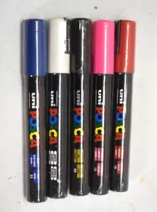 Uni Posca PC-5M Bullet Tip Water Based Paint Pen Markers 2.5mm Assorted 5 Pack - Picture 1 of 4