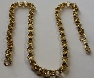 9CT GOLD PATTERNED LINK HEAVY CHUNKY 22.1/4 IN LONG BELCHER CHAIN. 46.63 GRAMS - Picture 1 of 8