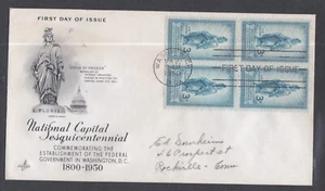 USA 1950 FDC NATIONAL CAPITAL SESQUICENTENNIAL ART BLOCK OF 4 + CACHET - Picture 1 of 1