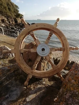 Large Mango Wood Ships wheel 24"  Wooden With Metal Nautical maritime Home Decor - Image 1 of 4