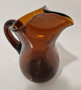 Vintage Amber Art Glass Orange Juice Ice Jug Pitcher Murano ITALY Shaped Spout - Picture 1 of 10