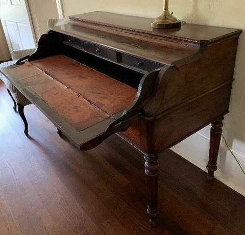 English Regency Style Mahogany Fall Front Ladies Writing Desk Cover