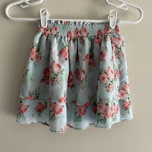 Janie And Jack Girl 6 Mint Floral Elastic Waist Tiered Ruffle Chiffon Skirt - Picture 1 of 7