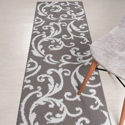 Custom Length, Hallway Kitchen Stair Runner Rug Non Slip Backing, Grey & Silver - Image 1 of 4