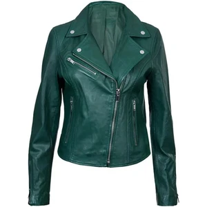 Green lambskin leather jacket for women's Winter biker formal long sleeve jacket - Picture 1 of 5