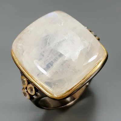 Кольцо ручной работы 24 карата + натуральный лунный камень серебро 925 пробы размер 10/R443159 - Изображение 1 из 4